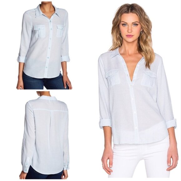 Joie Dumas Blue Pinstripe Button Down Shirt Size Large - Picture 1 of 9